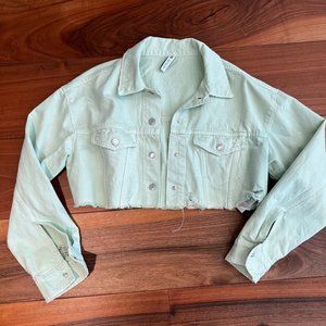 Zara Green Cropped Jean Jacket - NEVER BEEN WORN
